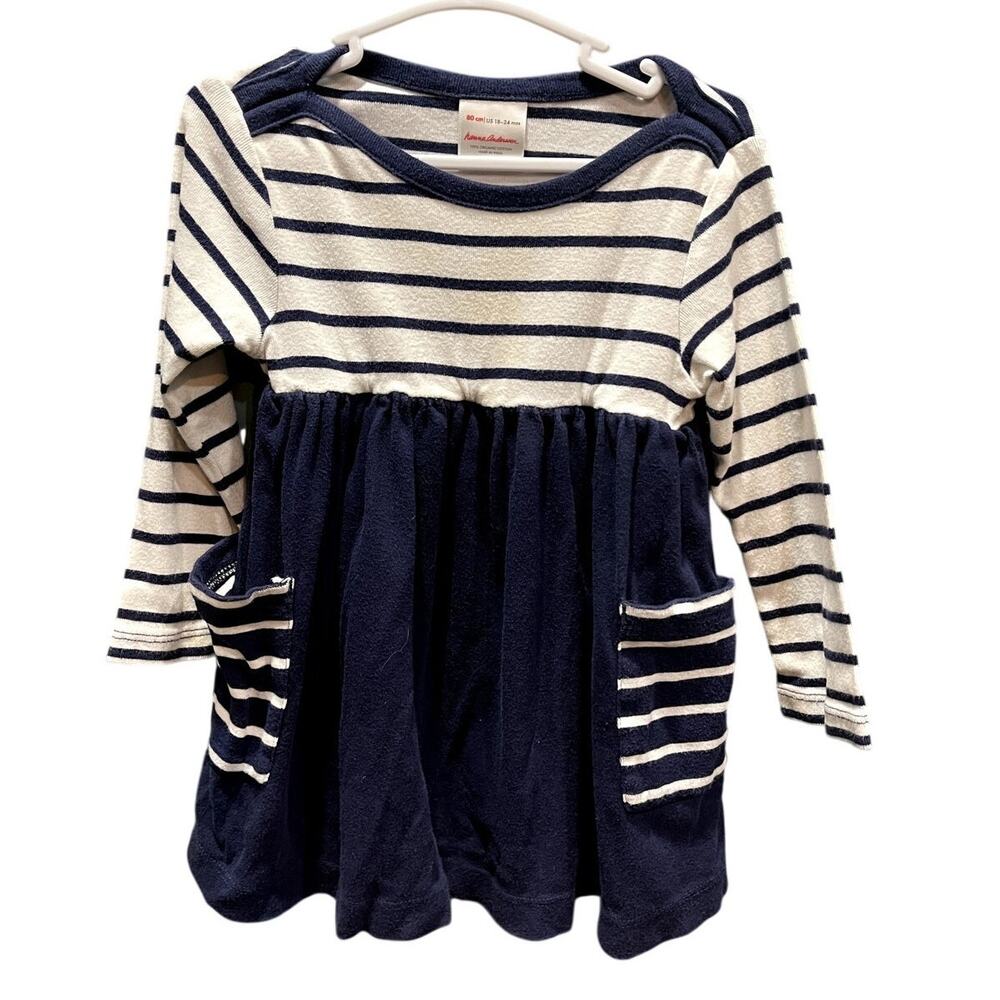 Hanna Andersson 18-24 mths (80) Navy Striped Baby Dress Organic Cotton